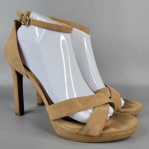 Michael Kors Womens High Heels Platform Sandals Criss Cross Vamp Tan Size 9.5 M